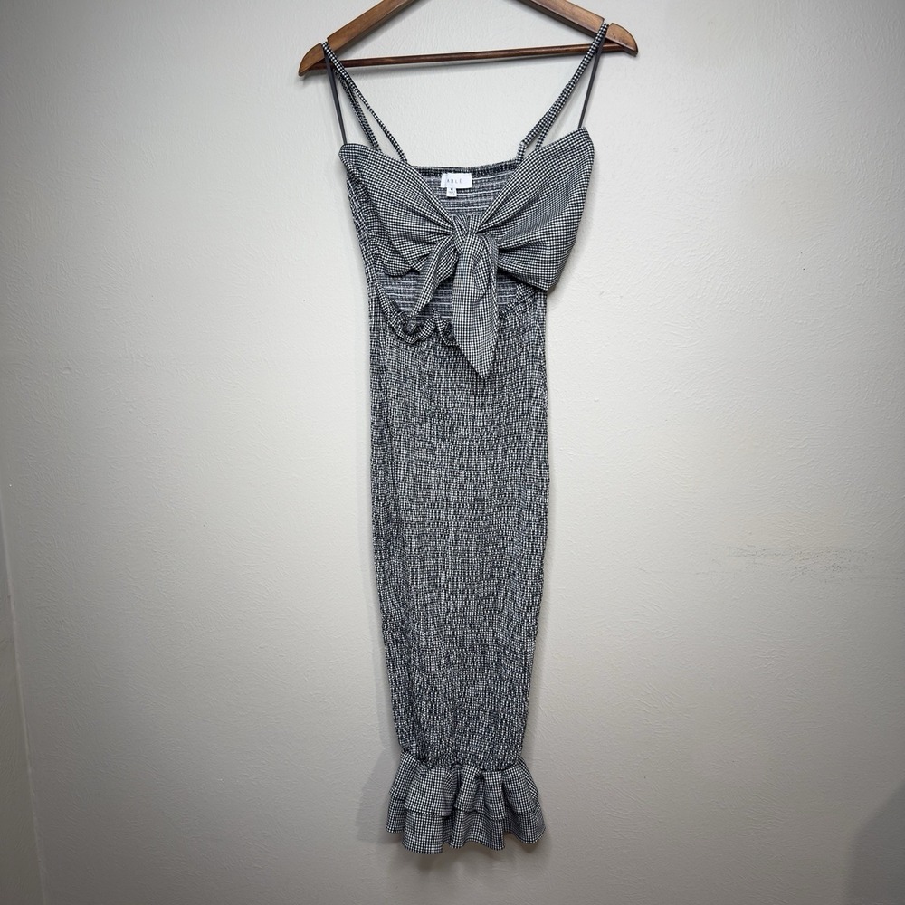 Mable Anthropologie Front Tie Gingham Smocked Mermaid Dress Cottagecore Beachy - Picture 2 of 11